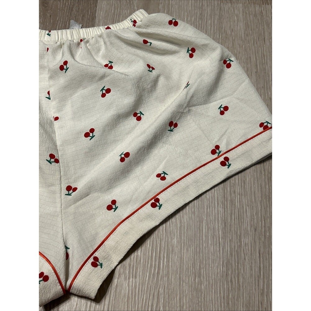 Cherry Pajama Shorts With Elastic Waistband And Bow Sz Medium - Picture 6 of 7